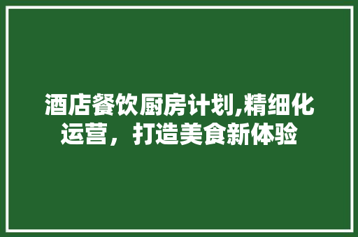 酒店餐饮厨房计划,精细化运营，打造美食新体验
