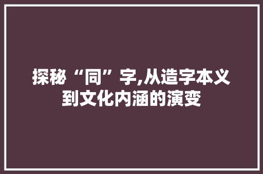 探秘“同”字,从造字本义到文化内涵的演变