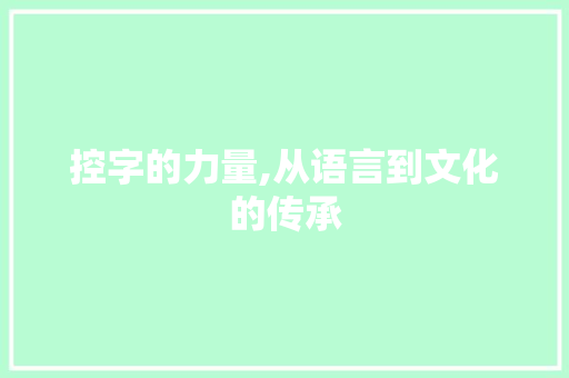 控字的力量,从语言到文化的传承