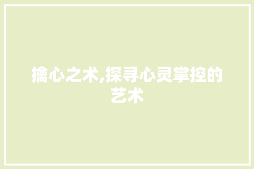 擒心之术,探寻心灵掌控的艺术