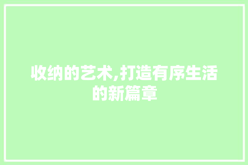 收纳的艺术,打造有序生活的新篇章 生活感悟