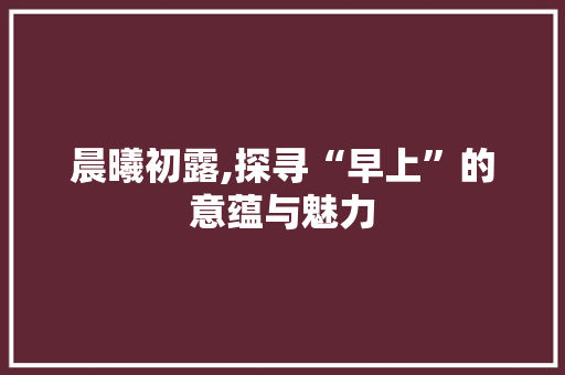 晨曦初露,探寻“早上”的意蕴与魅力