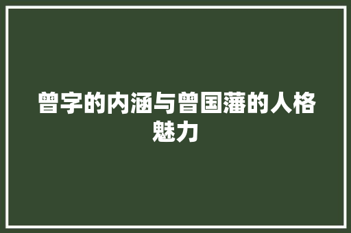曾字的内涵与曾国藩的人格魅力