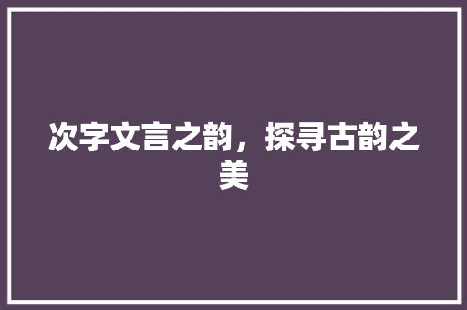 次字文言之韵，探寻古韵之美