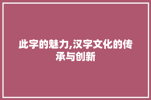 此字的魅力,汉字文化的传承与创新