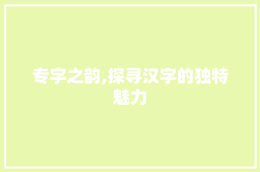 专字之韵,探寻汉字的独特魅力