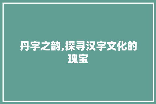 丹字之韵,探寻汉字文化的瑰宝