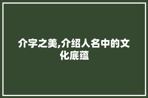 介字之美,介绍人名中的文化底蕴