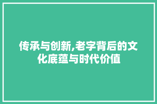 传承与创新,老字背后的文化底蕴与时代价值 生活类