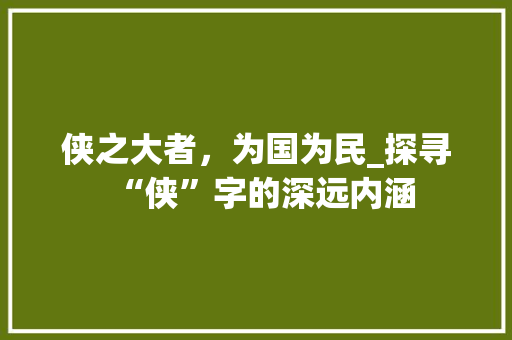 侠之大者，为国为民_探寻“侠”字的深远内涵