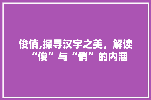 俊俏,探寻汉字之美，解读“俊”与“俏”的内涵