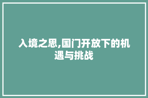 入境之思,国门开放下的机遇与挑战