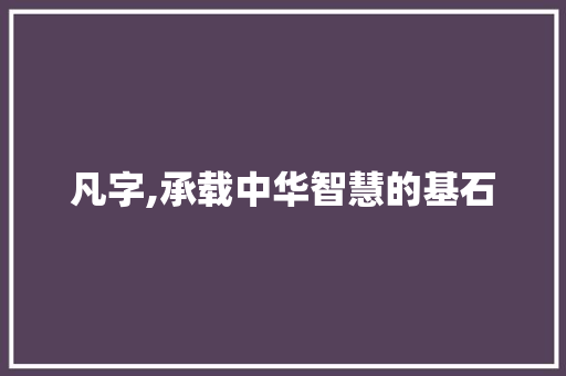 凡字,承载中华智慧的基石