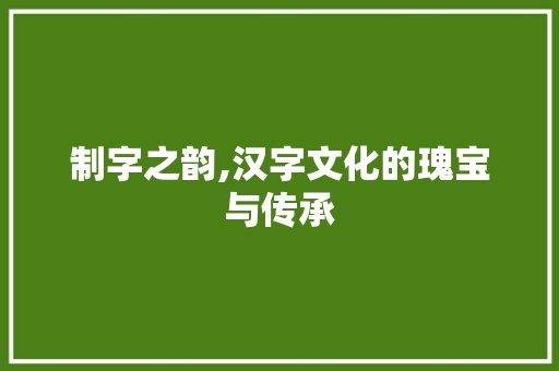 制字之韵,汉字文化的瑰宝与传承