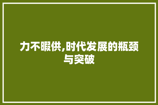 力不暇供,时代发展的瓶颈与突破
