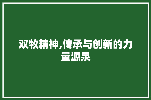 双牧精神,传承与创新的力量源泉