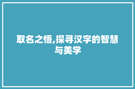 取名之悟,探寻汉字的智慧与美学