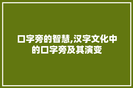 口字旁的智慧,汉字文化中的口字旁及其演变