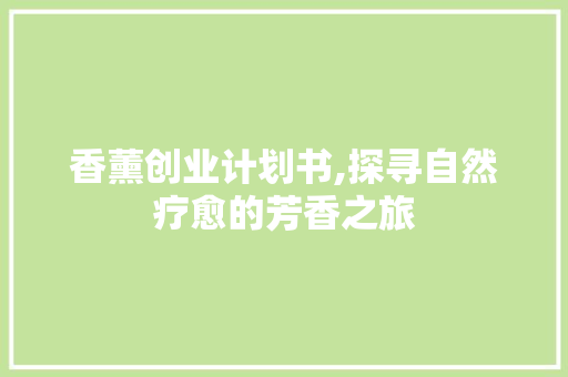 香薰创业计划书,探寻自然疗愈的芳香之旅