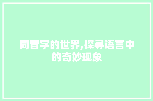 同音字的世界,探寻语言中的奇妙现象