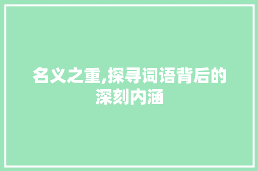 名义之重,探寻词语背后的深刻内涵