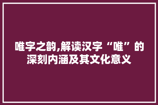 唯字之韵,解读汉字“唯”的深刻内涵及其文化意义