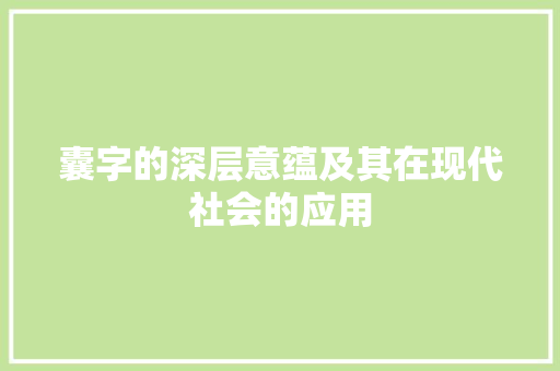 囊字的深层意蕴及其在现代社会的应用