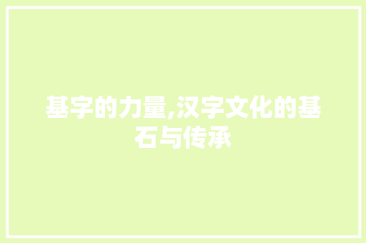 基字的力量,汉字文化的基石与传承
