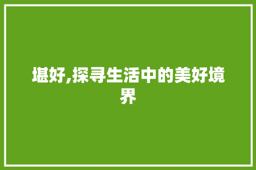 堪好,探寻生活中的美好境界