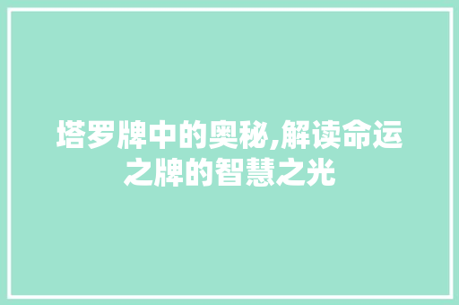 塔罗牌中的奥秘,解读命运之牌的智慧之光