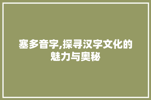 塞多音字,探寻汉字文化的魅力与奥秘