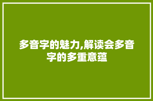 多音字的魅力,解读会多音字的多重意蕴