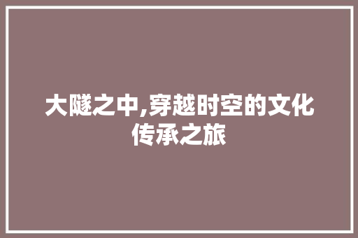 大隧之中,穿越时空的文化传承之旅