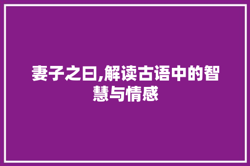 妻子之曰,解读古语中的智慧与情感