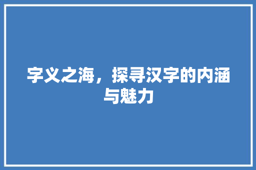 字义之海，探寻汉字的内涵与魅力