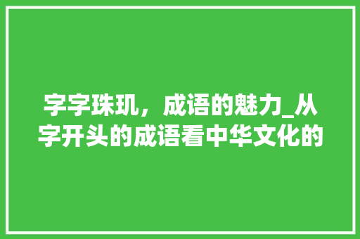 字字珠玑，成语的魅力_从字开头的成语看中华文化的博大精深