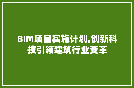 BIM项目实施计划,创新科技引领建筑行业变革