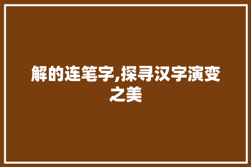 解的连笔字,探寻汉字演变之美