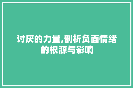 讨厌的力量,剖析负面情绪的根源与影响