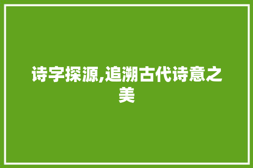 诗字探源,追溯古代诗意之美