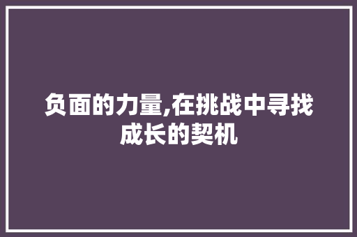 负面的力量,在挑战中寻找成长的契机