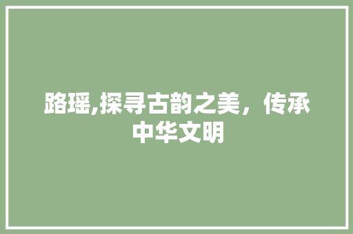 路瑶,探寻古韵之美，传承中华文明