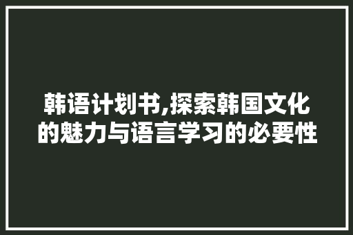 韩语计划书,探索韩国文化的魅力与语言学习的必要性