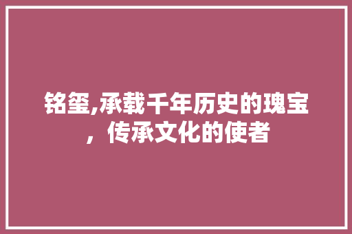 铭玺,承载千年历史的瑰宝，传承文化的使者