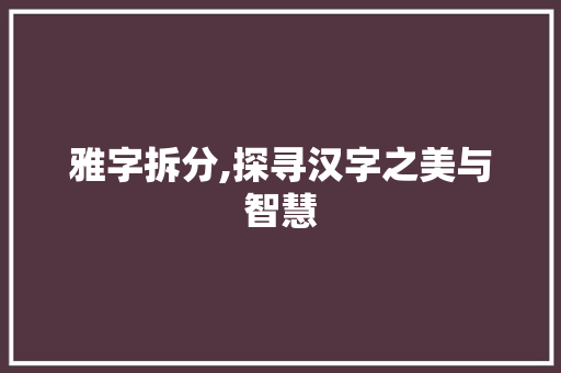 雅字拆分,探寻汉字之美与智慧