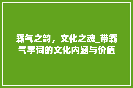 霸气之韵，文化之魂_带霸气字词的文化内涵与价值