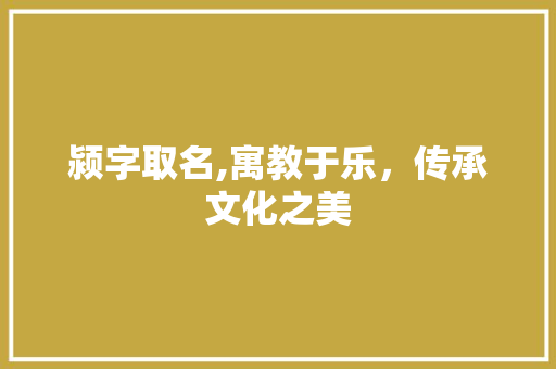 颍字取名,寓教于乐，传承文化之美