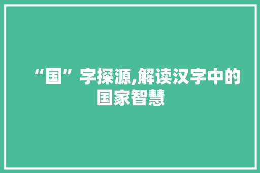 “国”字探源,解读汉字中的国家智慧