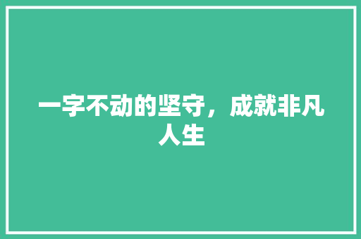 一字不动的坚守，成就非凡人生
