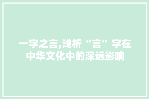 一字之言,浅析“言”字在中华文化中的深远影响